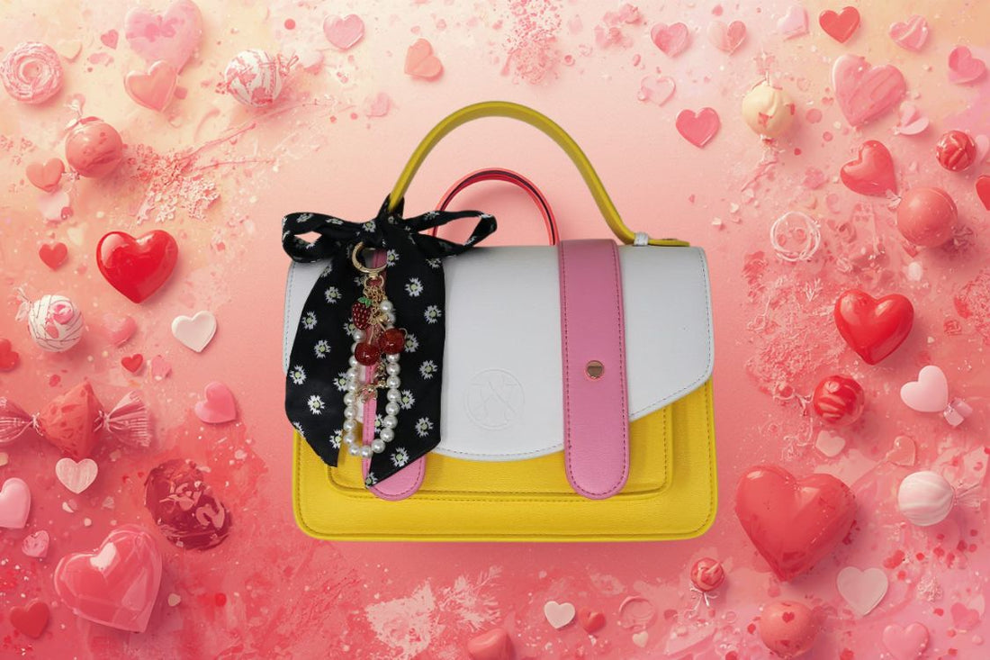 Waterloo Bags handbag styled with Valentine’s hearts for gift inspiration